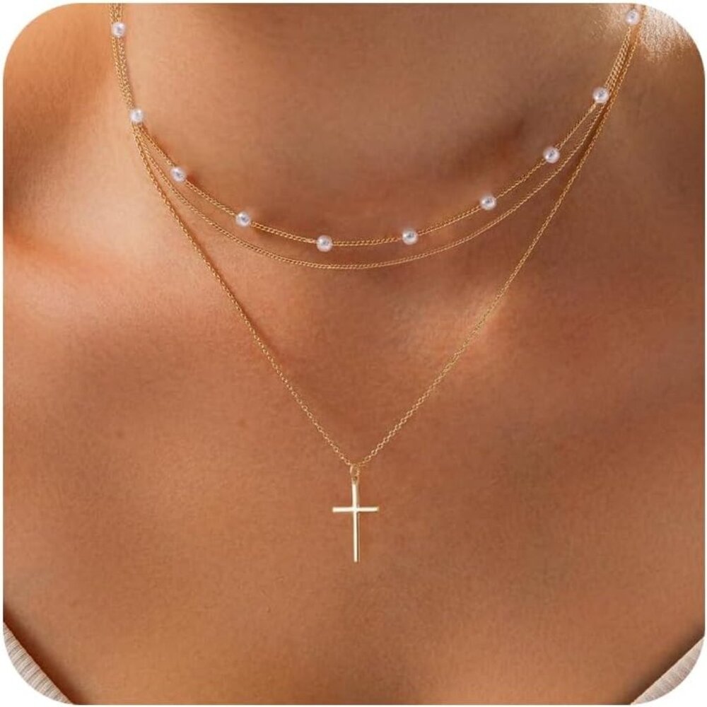 Cross Necklace for Women Dainty 14K Gold Silver Plated Small Cross Pendant Choke
